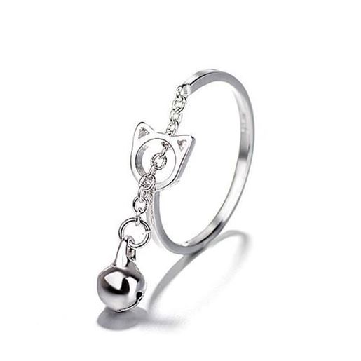 Picture of Fashion Silver Cat Bell Opening Ring