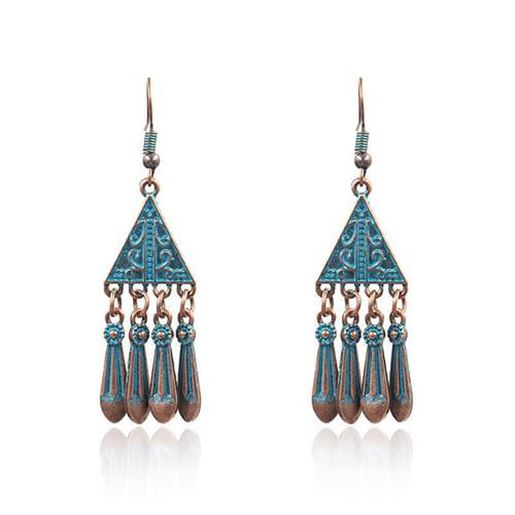 Picture of Ethnic Blue Geometric Tassels Earrings