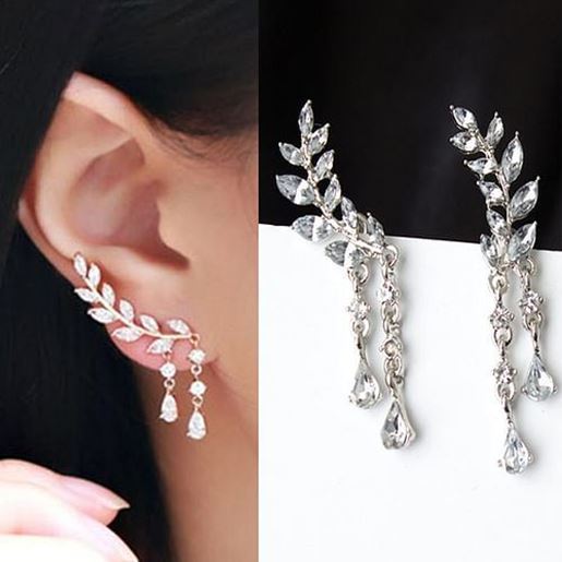 Picture of Elegant Leaf Rhinestone Cuff Earrings