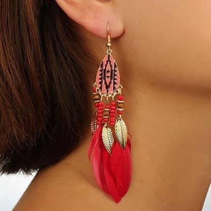 Picture of Bohemian Feather Drop Earrings