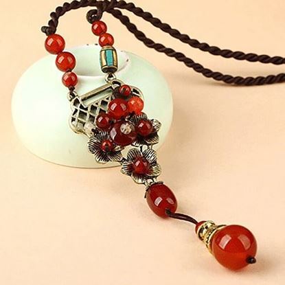 Picture of Vintage Red Agate Alloy Necklace