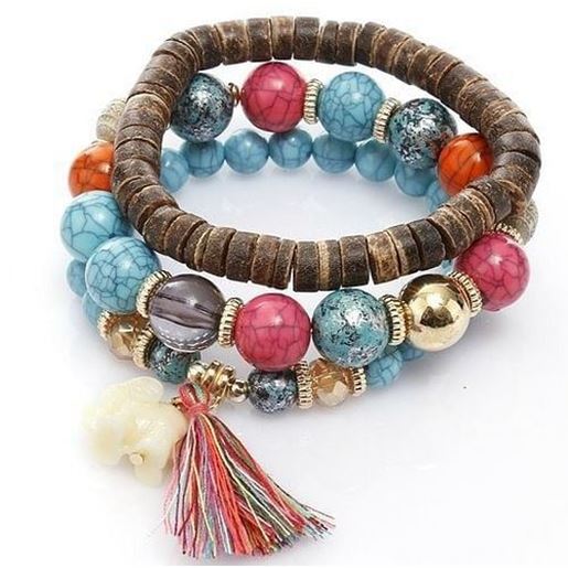 Picture of Bohemian Multi-Layer Wooden Tassels Bracelet