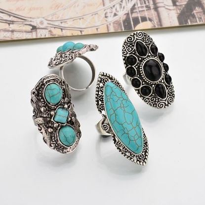 Picture of Bohemian Retro Blue Turquoise Rings