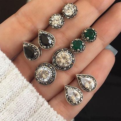 Picture of Bohemian 5 Pair Rhinestone Earrings Set