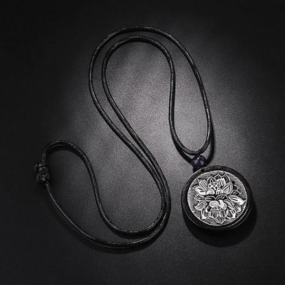 Picture of Ethnic Black Ebony Lotus Pendant Necklace