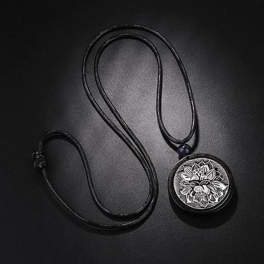 Picture of Ethnic Black Ebony Lotus Pendant Necklace