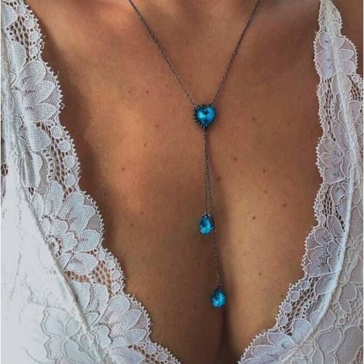 Picture of Geometric Blue Crystal Long Necklace