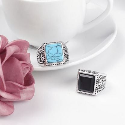 Picture of Geometric Square Turquoise Rings