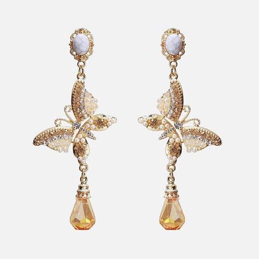 Picture of Rhinestone Pearl Butterfly Earrings