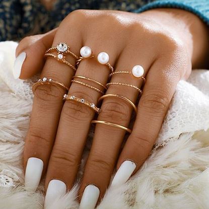 Picture of 8 Pcs/Set Pearl Mount Ring Set