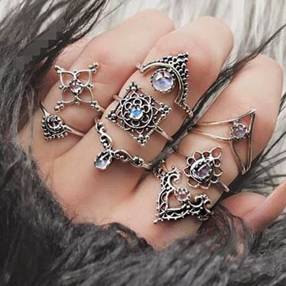 Picture of 8Pcs/Set Gem Crown Ring Set