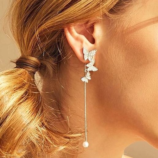 Picture of Rhinestone Asymmetric Butterfly Earrings