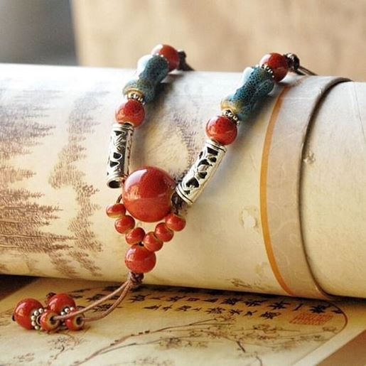 Picture of Irregular Ceramic Beads Tassel Necklace