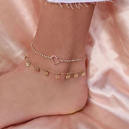 Picture of Peach Heart Rhinestones Anklet