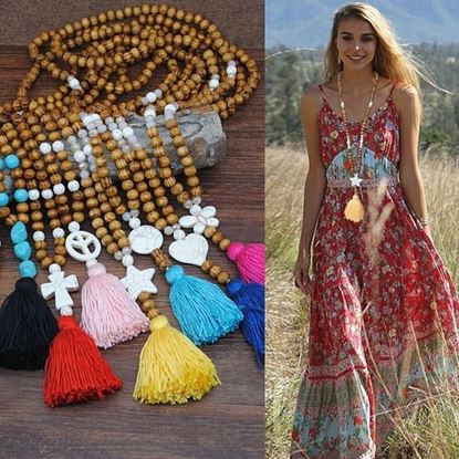 Picture of Wooden Beads Tassel Necklace