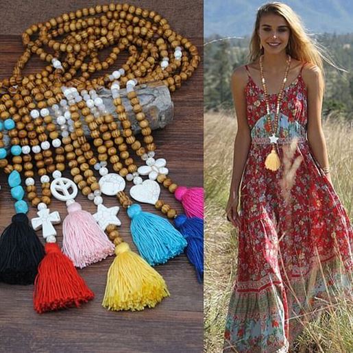 Picture of Wooden Beads Tassel Necklace