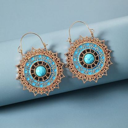 Picture of Metal Flowers Turquoise Earrings