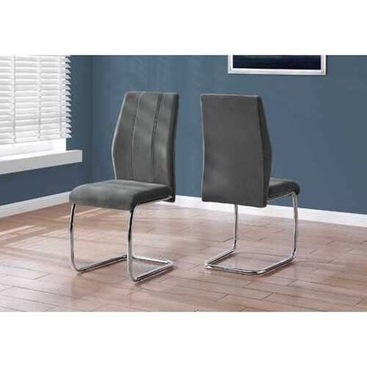 Picture of Two 77.5" Dark Grey Velvet Chrome Metal and Foam Dining Chairs