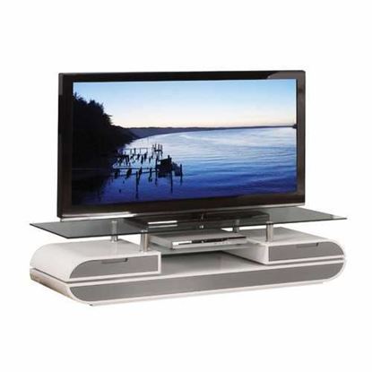 Picture of 20" X 63" X 16" White Gray Wood Glass Metal Veneer TV Stand