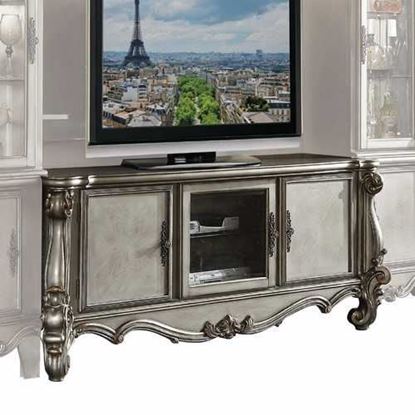 Picture of 21" X 74" X 31" Antique Platinum Wood Poly Resin Glass TV Console