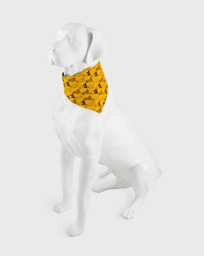 Yellow Dog Bandana | Black Buddhas On Yellow - Large