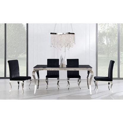 Picture of Stainless style steel legs Dining Table with Black Glass top