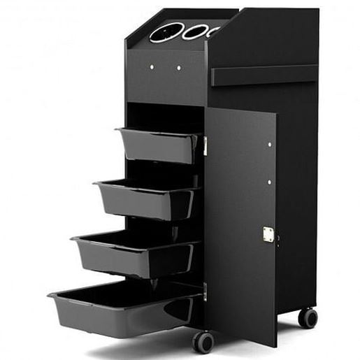 Picture of Black Salon Trolley Cart with 4 Storage Trays-Black - Color: Black