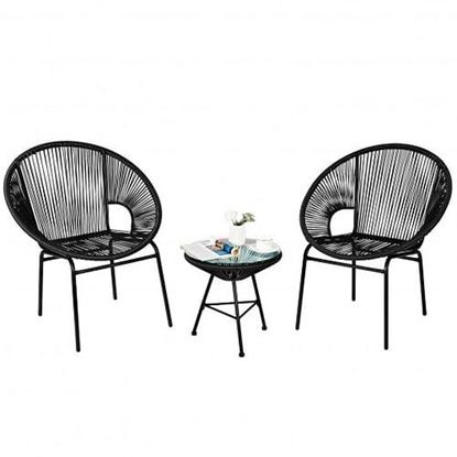 Picture of 3PCS Patio Acapulco Furniture Bistro Set with GlassTable-Black - Color: Black