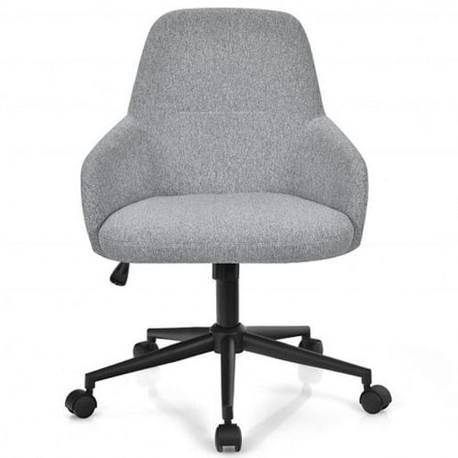 Picture of Linen Accent Adjustable Rolling Swivel Home Office Chair with Armrest-Gray - Color: Gray