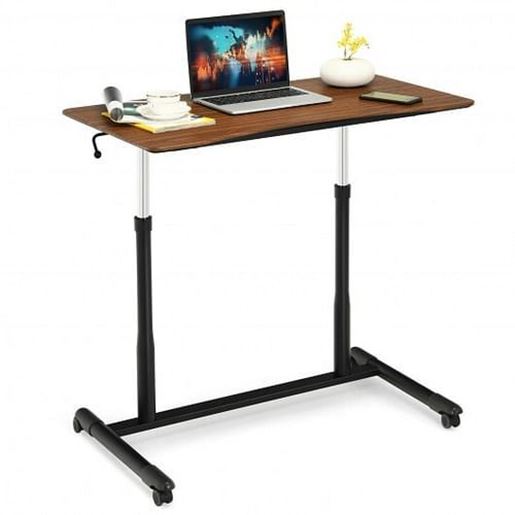 Picture of Height Adjustable Computer Desk Sit to Stand Rolling Notebook Table -Brown - Color: Brown