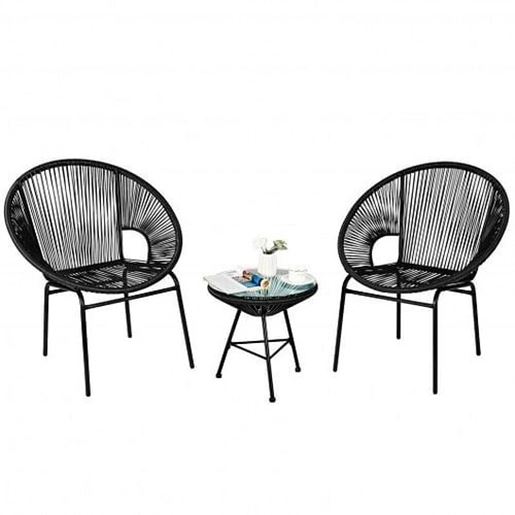 Picture of 3PCS Patio Acapulco Furniture Bistro Set with GlassTable-Black