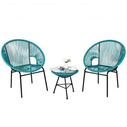 Picture of 3PCS Patio Acapulco Furniture Bistro Set with GlassTable-Turquoise - Color: Turquoise