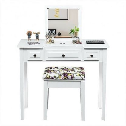 Picture of Vanity Dressing Table Set with Flip Top Mirror 3 Drawers - Color: White