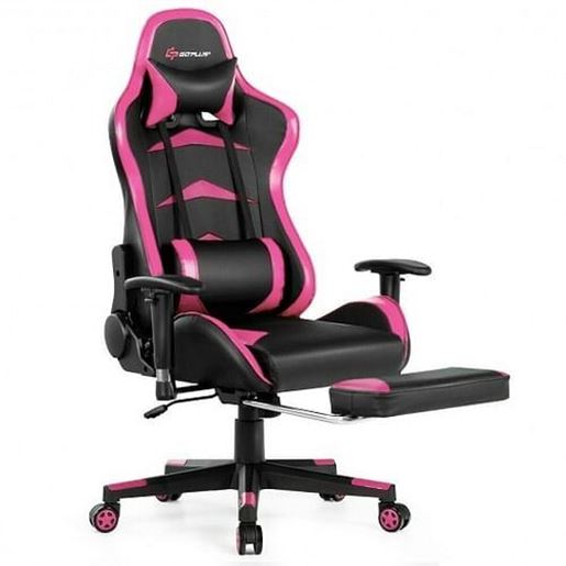 Picture of Massage Gaming Chair with Footrest-Pink - Color: Pink