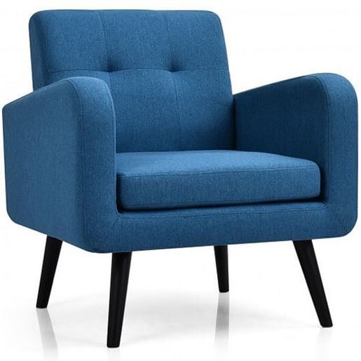 Picture of Modern Upholstered Comfy Accent Chair Single Sofa with Rubber Wood Legs-Navy - Color: Navy