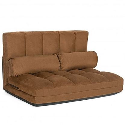 Picture of Foldable Floor 6-Position Adjustable Lounge Couch-Brown - Color: Brown