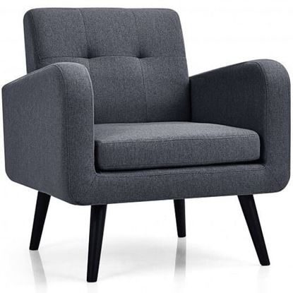 Picture of Modern Upholstered Comfy Accent Chair Single Sofa with Rubber Wood Legs-Gray - Color: Gray