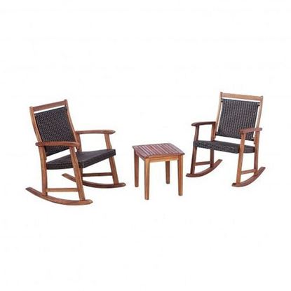 Picture of 3 Pieces Acacia Wood Patio Rocking Chair Set with Side Table