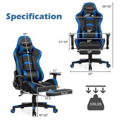 Picture of Massage Gaming Chair with Footrest-Blue - Color: Blue