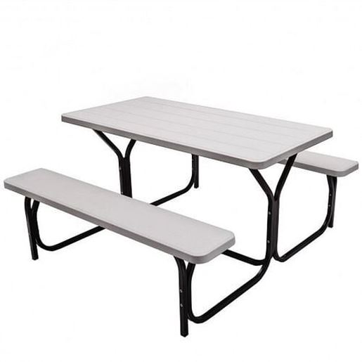 Picture of Picnic Table Bench Set for Outdoor Camping -White - Color: White