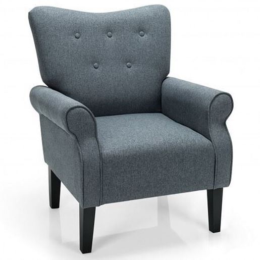 Picture of Modern Fabric Armchair with Rubber Wood Legs-Gray - Color: Gray