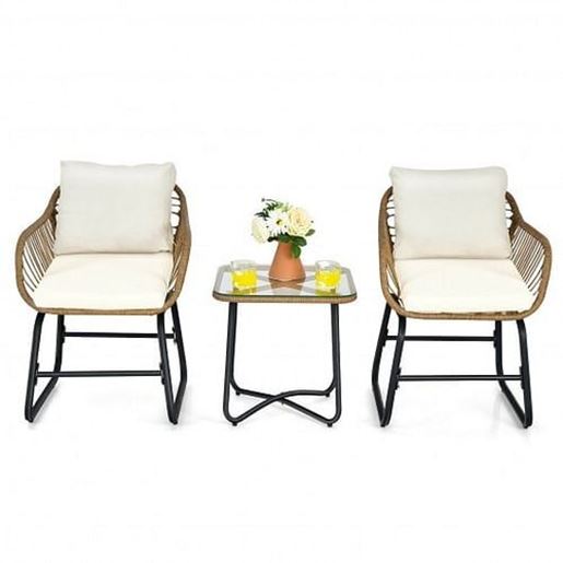 Foto de 3-Piece Patio Bistro Set with 2 Rattan Chairs and Square Glass Coffee Table-White