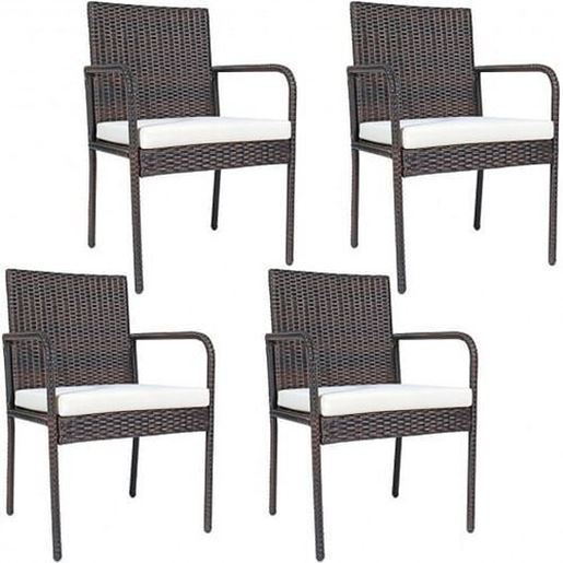 Picture of 4 Pieces Outdoor Patio Rattan Dining Chairs Cushioned Sofa