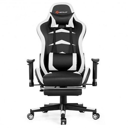Foto de Massage Gaming Chair with Footrest-White - Color: White