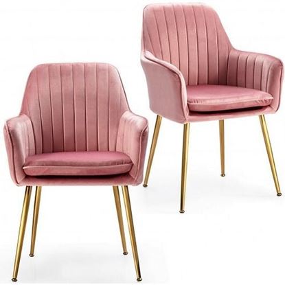 Picture of Accent Upholstered Arm Chair with Steel Gold Legs-Pink - Color: Pink