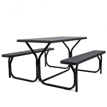 Picture of Picnic Table Bench Set for Outdoor Camping -Black - Color: Black