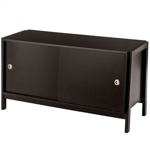 图片 TV Stand Modern Entertainment Cabinet with Sliding Doors-Coffee