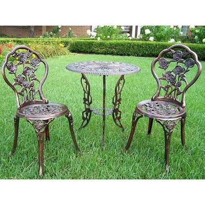 Picture of 3-Piece Outdoor Bistro Set with Rose Design in Antique Bronze Finish