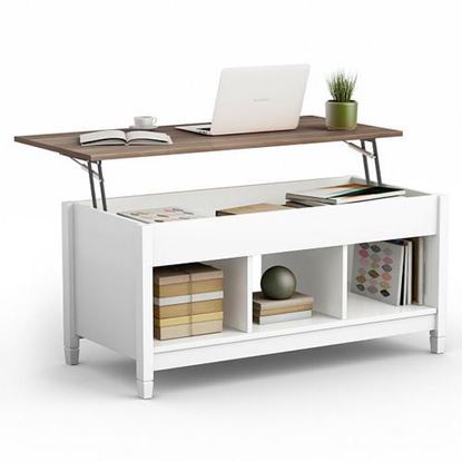 Picture of Lift Top Coffee Table with Hidden Storage Compartment-White - Color: White