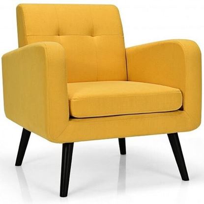 Picture of Modern Upholstered Comfy Accent Chair Single Sofa with Rubber Wood Legs-Yellow - Color: Yellow